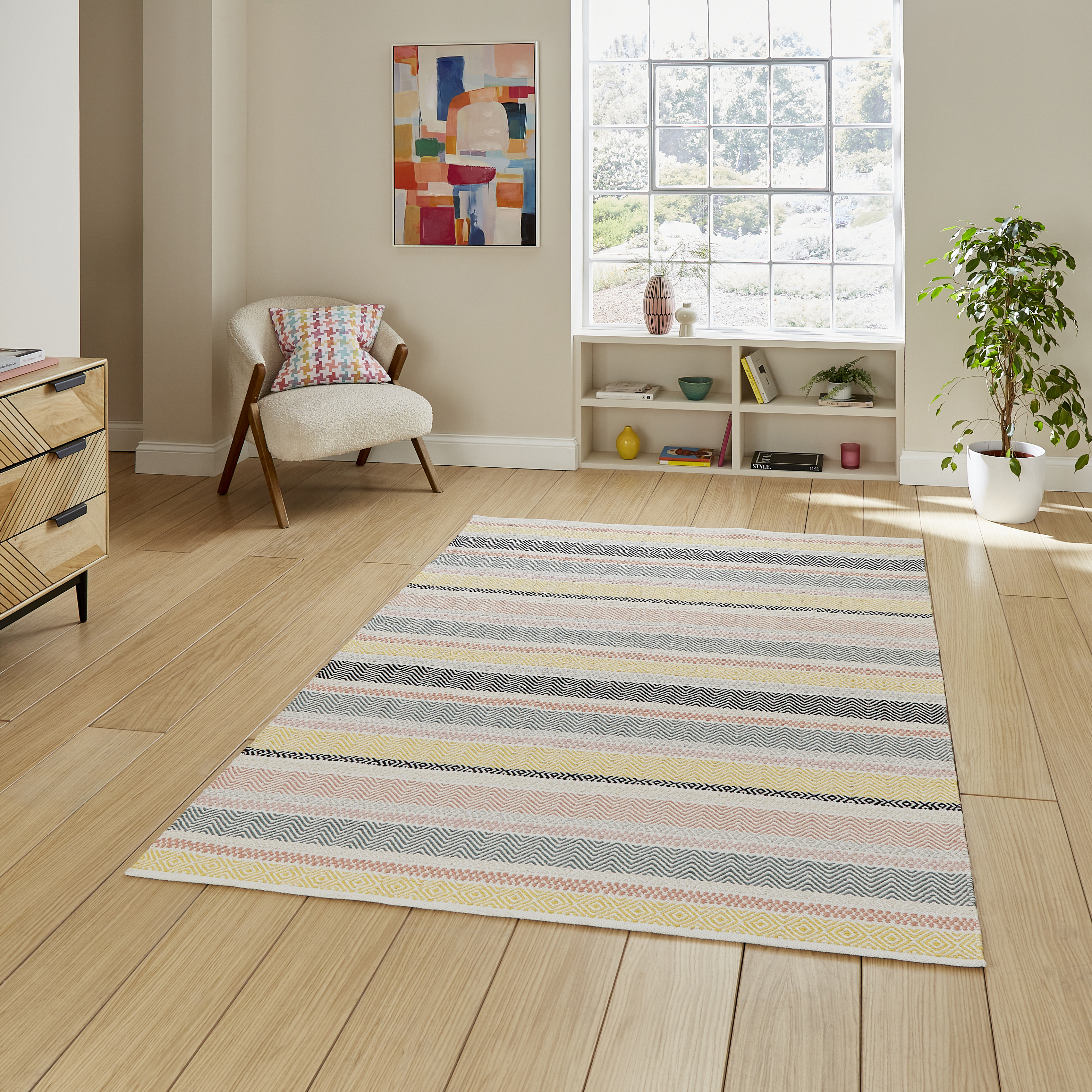 Cascade 29898 Modern Geometric Striped Rugs In Pastel Multi